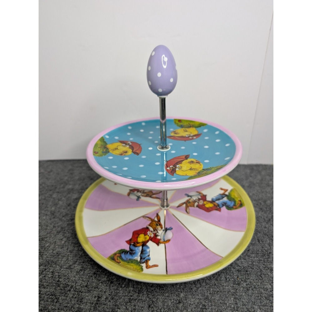Retired DEPT‎ 56 Alice In Wonderland Bunny Rabbit 2 Tier Tidbit Serving Dish
